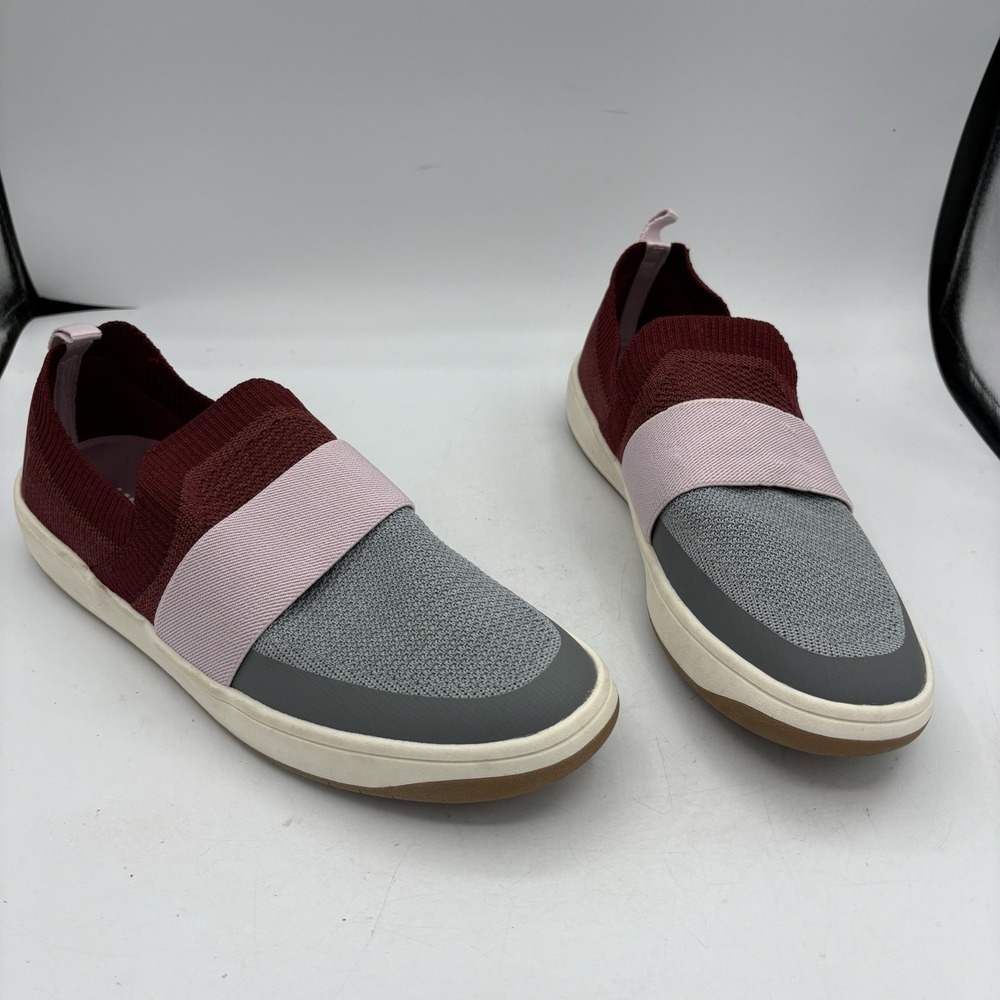 Lands End Shoes Womens Size 10 B Active Slip On Sneakers Gray Burgundy